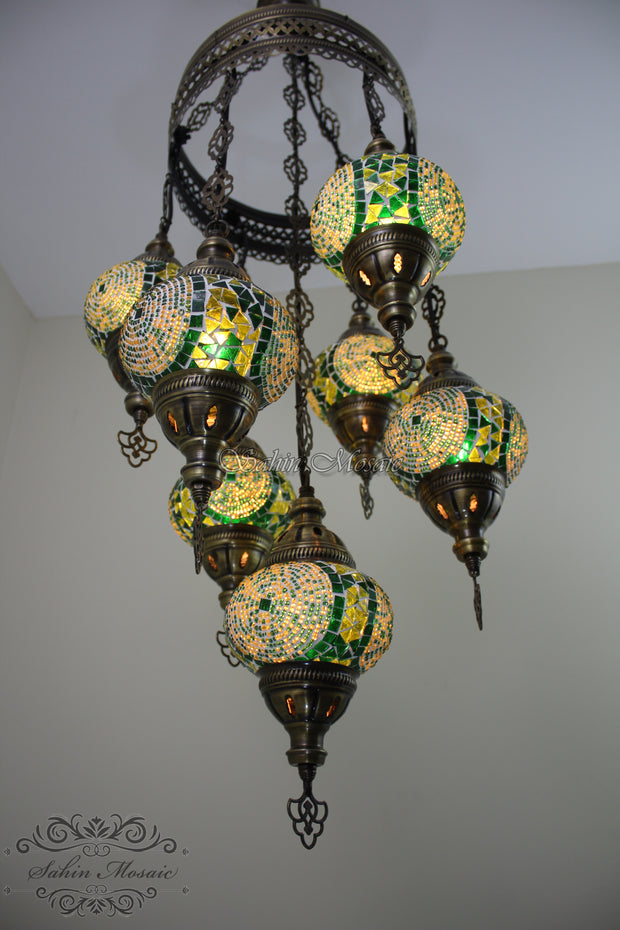 7 - BALL SULTAN TURKISH MOSAIC CHANDELIER (MEDIUM GLOBES) - TurkishLights.NET