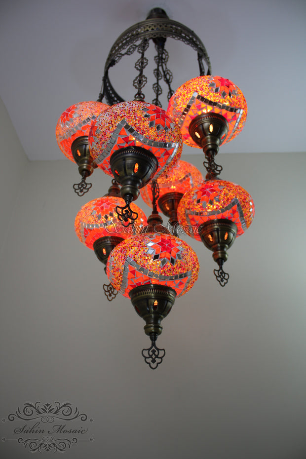 7 - BALL SULTAN TURKISH MOSAIC CHANDELIER (LARGE GLOBES) - TurkishLights.NET