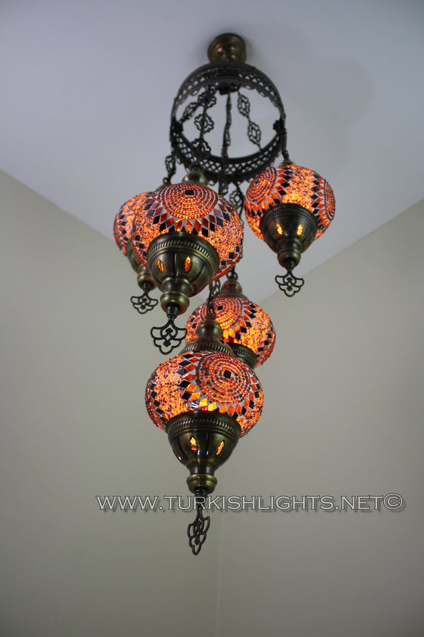 5-BALL SULTAN MOSAIC CHANDELIER (MEDIUM GLOBES) - TurkishLights.NET