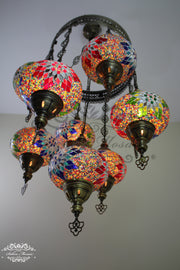 9-BALL TURKISH SULTAN MOSAIC CHANDELIER WITH NO3 (LARGE) GLOBES - TurkishLights.NET