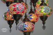 9-BALL TURKISH SULTAN MOSAIC CHANDELIER WITH NO3 (LARGE) GLOBES - TurkishLights.NET