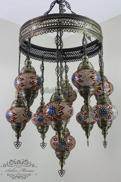 11-BALL TURKISH SULTAN MOSAIC CHANDELIER with Medium Globes ID:S11M-01 ...