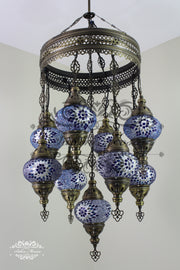 9-BALL TURKISH SULTAN MOSAIC CHANDELIER WITH NO2 (MEDIUM) GLOBES - TurkishLights.NET