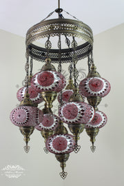 9-BALL TURKISH SULTAN MOSAIC CHANDELIER WITH NO3 (LARGE) GLOBES - TurkishLights.NET