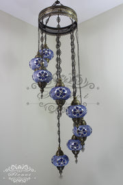 TURKISH MOSAIC LAMP, Water Drop Style CHANDELIER IN 8 LARGE GLOBES - TurkishLights.NET