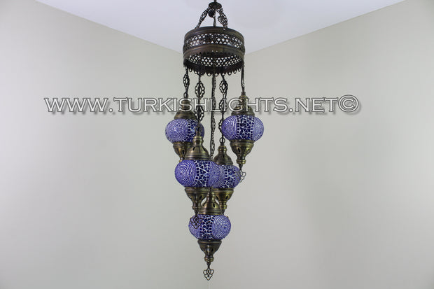 5-BALL SULTAN MOSAIC CHANDELIER (MEDIUM GLOBES) - TurkishLights.NET