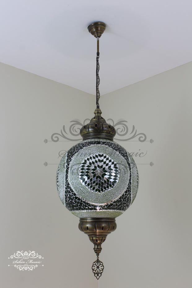 Mosaic Hanging Lamp with 35cm (14") Globe - TurkishLights.NET