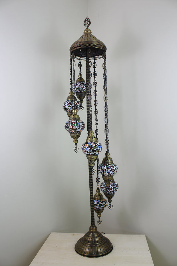 7 BALL TURKISH MOSAIC FLOOR LAMP, LAMBADER, MEDIUM GLOBES - TurkishLights.NET