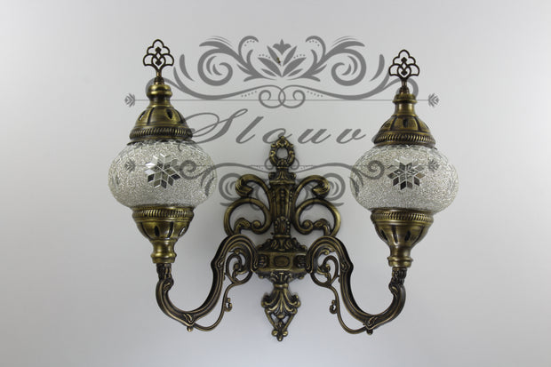 Turkish Mosaic Double Wall Sconce, With Medium Globes, Upward - TurkishLights.NET