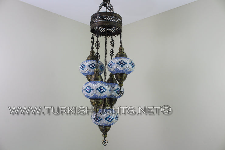 5-BALL SULTAN MOSAIC CHANDELIER (LARGE GLOBES) - TurkishLights.NET