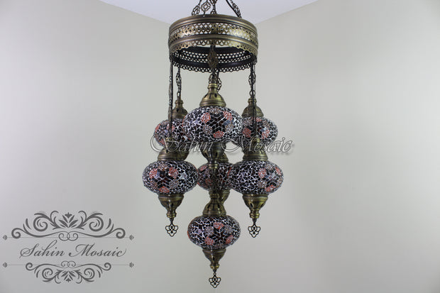 7 - BALL SULTAN TURKISH MOSAIC CHANDELIER (LARGE GLOBES) - TurkishLights.NET