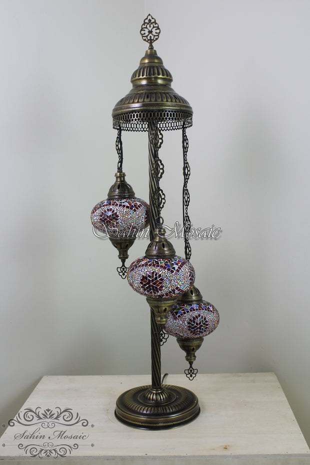 3 BALL TURKISH MOSAIC FLOOR LAMP WITH LARGE GLOBES, LAMBADER - TurkishLights.NET