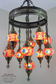 11-BALL TURKISH SULTAN MOSAIC CHANDELIER - TurkishLights.NET