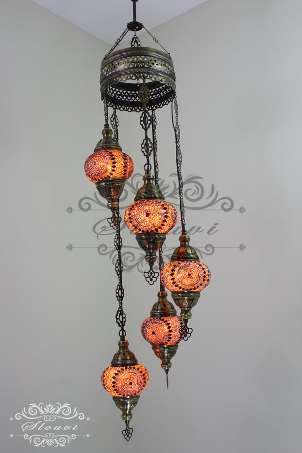 5 BALL TURKISH MOSAIC CHANDELIER, - TurkishLights.NET