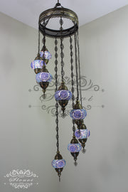 TURKISH MOSAIC LAMP, Water Drop Style CHANDELIER IN 8 GLOBES - TurkishLights.NET