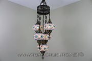 5-BALL SULTAN MOSAIC CHANDELIER (LARGE GLOBES) - TurkishLights.NET