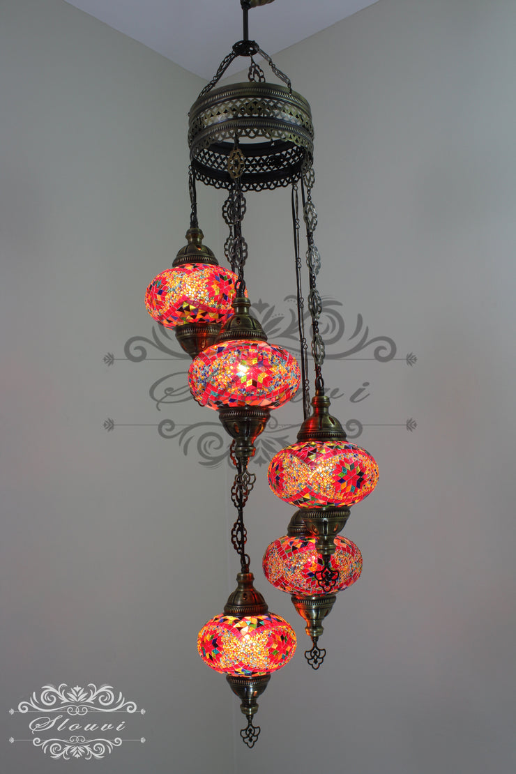 5 BALL TURKISH MOSAIC CHANDELIER, WITH LARGE GLOBES - TurkishLights.NET