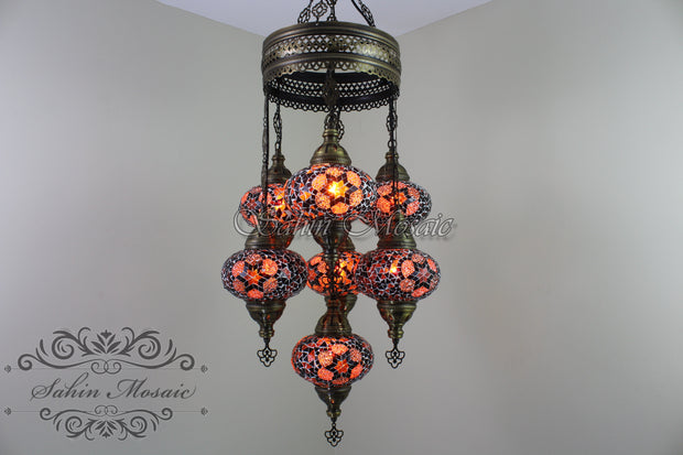 7 - BALL SULTAN TURKISH MOSAIC CHANDELIER (LARGE GLOBES) - TurkishLights.NET