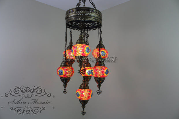 7 - BALL SULTAN TURKISH MOSAIC CHANDELIER (MEDIUM GLOBES) - TurkishLights.NET