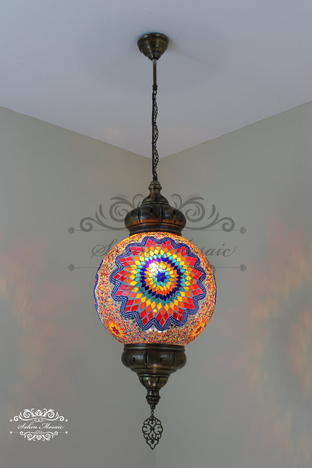 Mosaic Hanging Lamp with 30cm (12") Globe - TurkishLights.NET