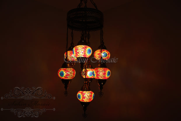 7 - BALL SULTAN TURKISH MOSAIC CHANDELIER (MEDIUM GLOBES) - TurkishLights.NET