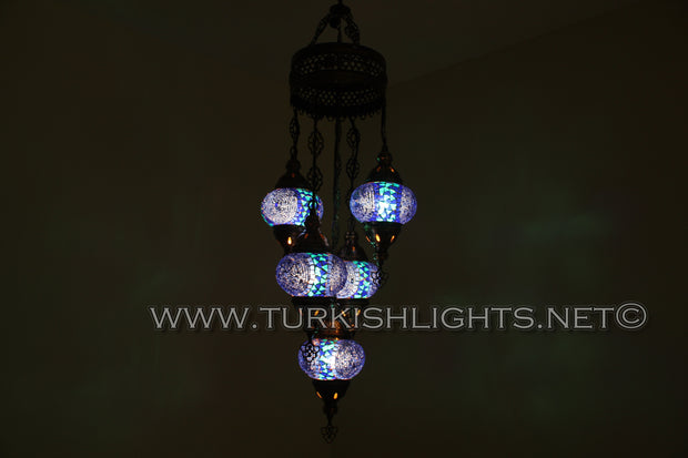 5-BALL SULTAN MOSAIC CHANDELIER (MEDIUM GLOBES) - TurkishLights.NET