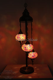 3 BALL TURKISH MOSAIC FLOOR LAMP WITH LARGE GLOBES, LAMBADER - TurkishLights.NET