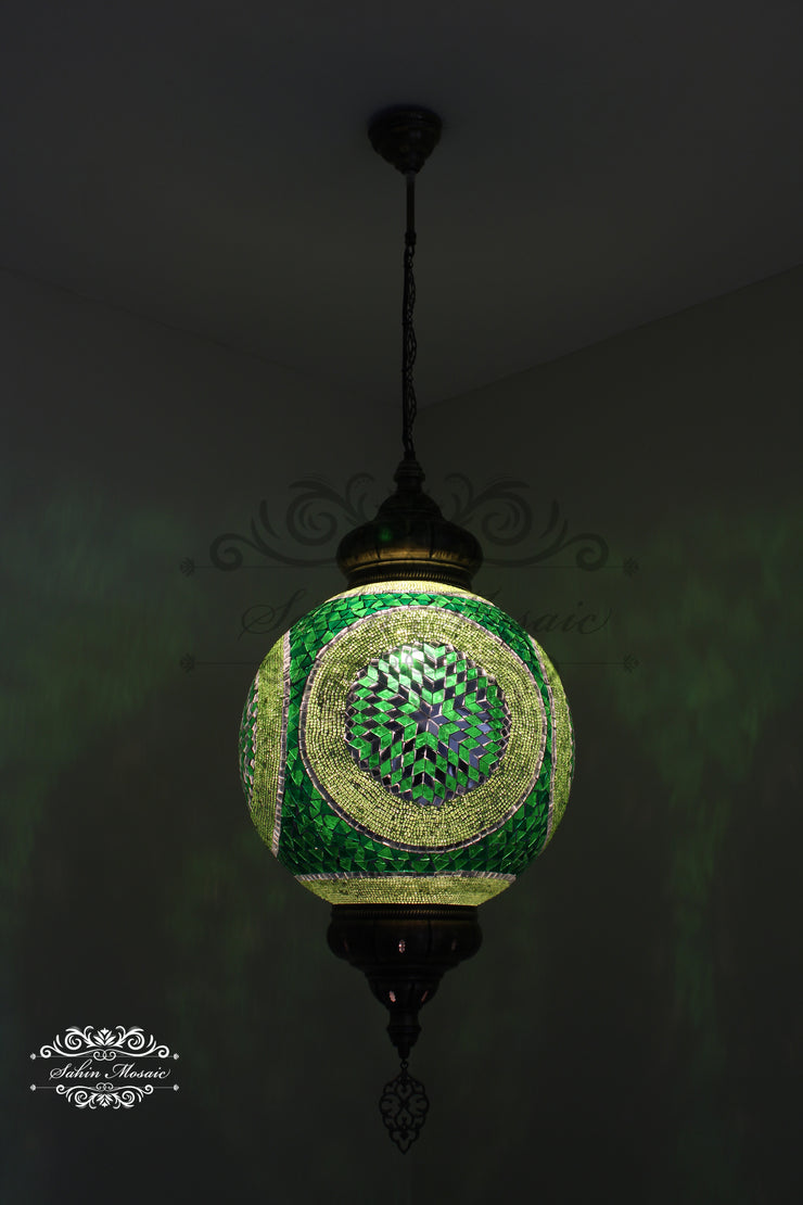 Mosaic Hanging Lamp with 35cm (14") Globe - TurkishLights.NET