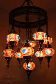 11-BALL TURKISH SULTAN MOSAIC CHANDELIER - TurkishLights.NET