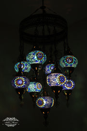 9-BALL TURKISH SULTAN MOSAIC CHANDELIER WITH NO2 (MEDIUM) GLOBES - TurkishLights.NET