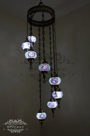 TURKISH MOSAIC LAMP, Water Drop Style CHANDELIER IN 8 GLOBES - TurkishLights.NET