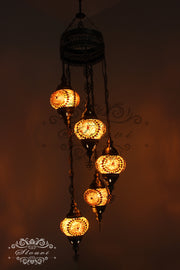 5 BALL TURKISH MOSAIC CHANDELIER, - TurkishLights.NET