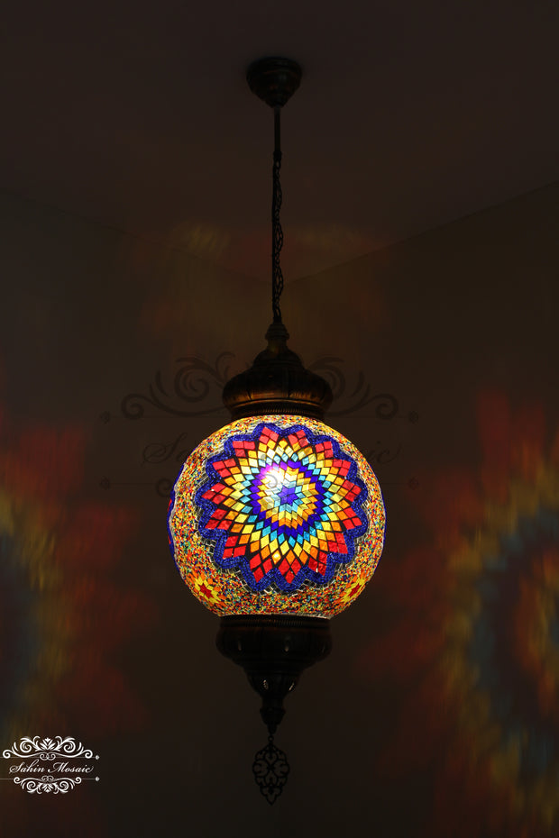 Mosaic Hanging Lamp with 30cm (12") Globe - TurkishLights.NET