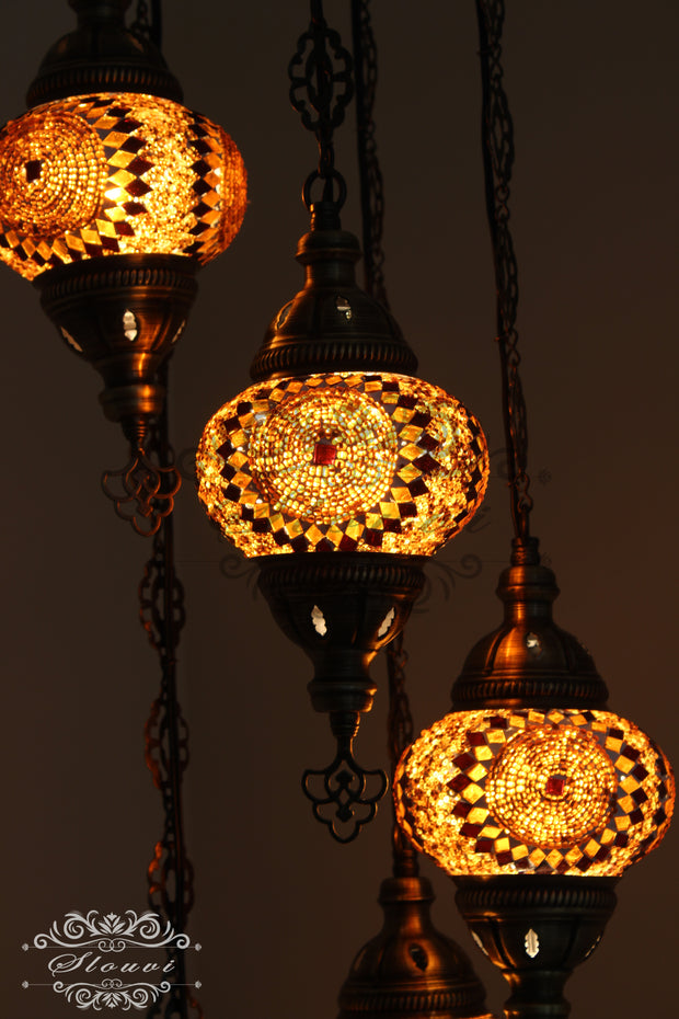 5 BALL TURKISH MOSAIC CHANDELIER, - TurkishLights.NET