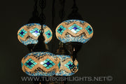 5-BALL SULTAN MOSAIC CHANDELIER (LARGE GLOBES) - TurkishLights.NET