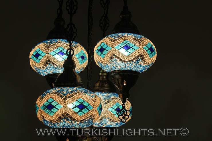 5-BALL SULTAN MOSAIC CHANDELIER (LARGE GLOBES) - TurkishLights.NET