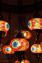 11-BALL TURKISH SULTAN MOSAIC CHANDELIER - TurkishLights.NET