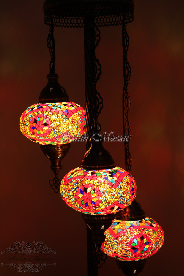 3 BALL TURKISH MOSAIC FLOOR LAMP WITH LARGE GLOBES, LAMBADER - TurkishLights.NET