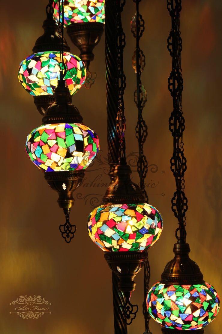 7 BALL TURKISH MOSAIC FLOOR LAMP, LAMBADER, MEDIUM GLOBES - TurkishLights.NET