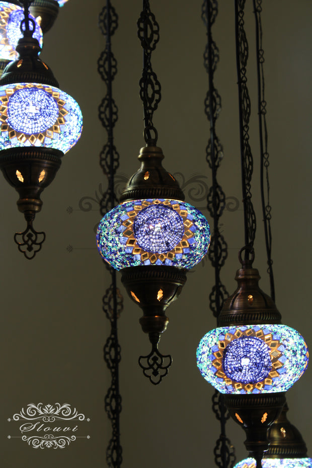 TURKISH MOSAIC LAMP, Water Drop Style CHANDELIER IN 8 GLOBES - TurkishLights.NET