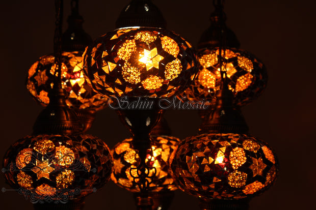 7 - BALL SULTAN TURKISH MOSAIC CHANDELIER (LARGE GLOBES) - TurkishLights.NET