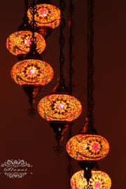 7 - BALL TURKISH MOSAIC CHANDELIER, LARGE GLOBES - TurkishLights.NET