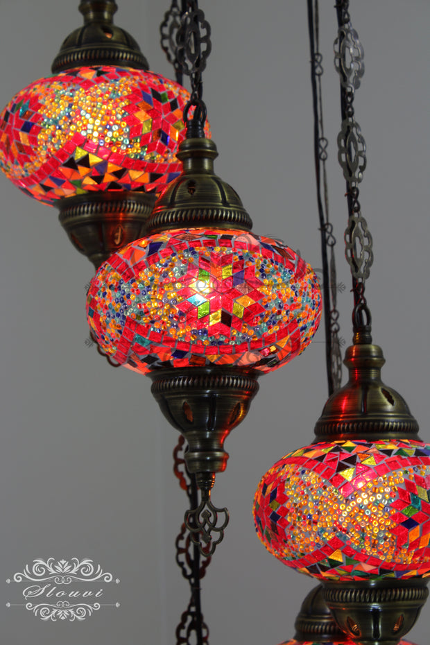 5 BALL TURKISH MOSAIC CHANDELIER, WITH LARGE GLOBES - TurkishLights.NET