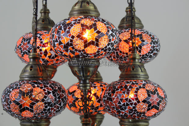 7 - BALL SULTAN TURKISH MOSAIC CHANDELIER (LARGE GLOBES) - TurkishLights.NET