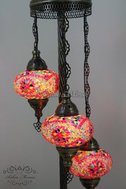 3 BALL TURKISH MOSAIC FLOOR LAMP WITH LARGE GLOBES, LAMBADER - TurkishLights.NET