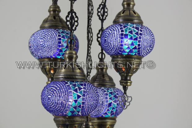 5-BALL SULTAN MOSAIC CHANDELIER (MEDIUM GLOBES) - TurkishLights.NET