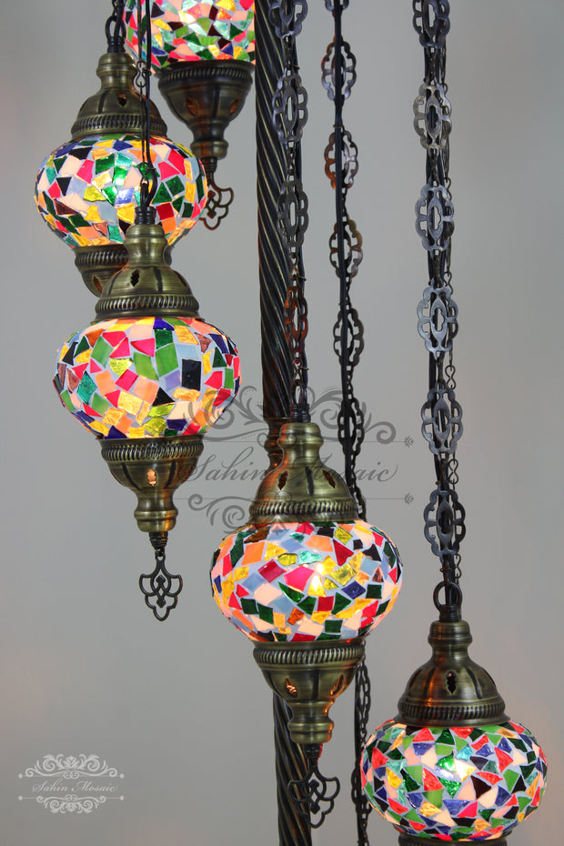 7 BALL TURKISH MOSAIC FLOOR LAMP, LAMBADER, MEDIUM GLOBES - TurkishLights.NET