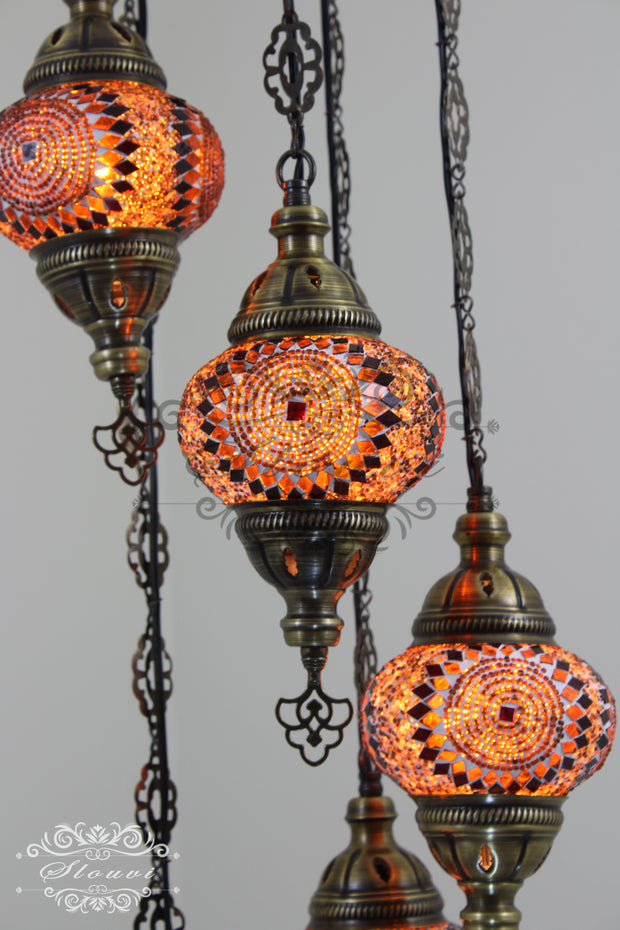 5 BALL TURKISH MOSAIC CHANDELIER, - TurkishLights.NET