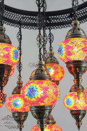 11-BALL TURKISH SULTAN MOSAIC CHANDELIER - TurkishLights.NET