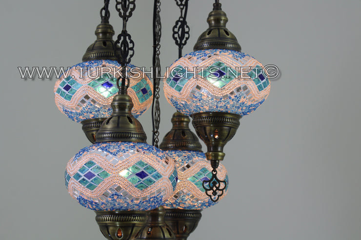 5-BALL SULTAN MOSAIC CHANDELIER (LARGE GLOBES) - TurkishLights.NET